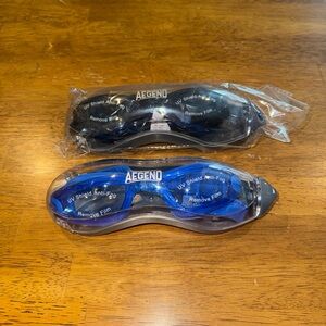 AEGEND Swim Goggles Bundle 2 Pairs Adult Mirrored Blue Clear Lenses Cases NWT